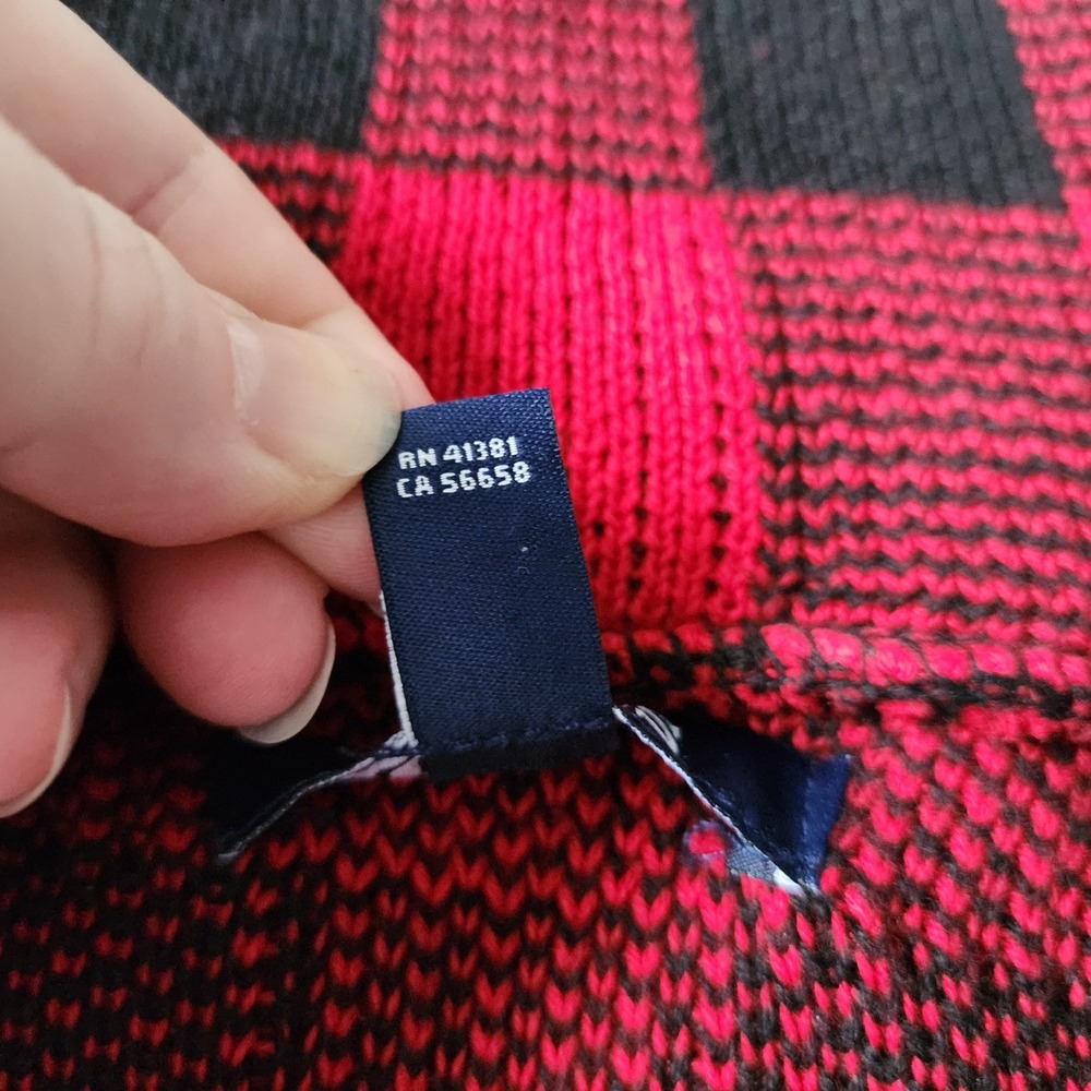 Chaps Mens Red Black Buffalo Plaid Shawl Collar Button Front Knit Cardigan L - Picture 7 of 11
